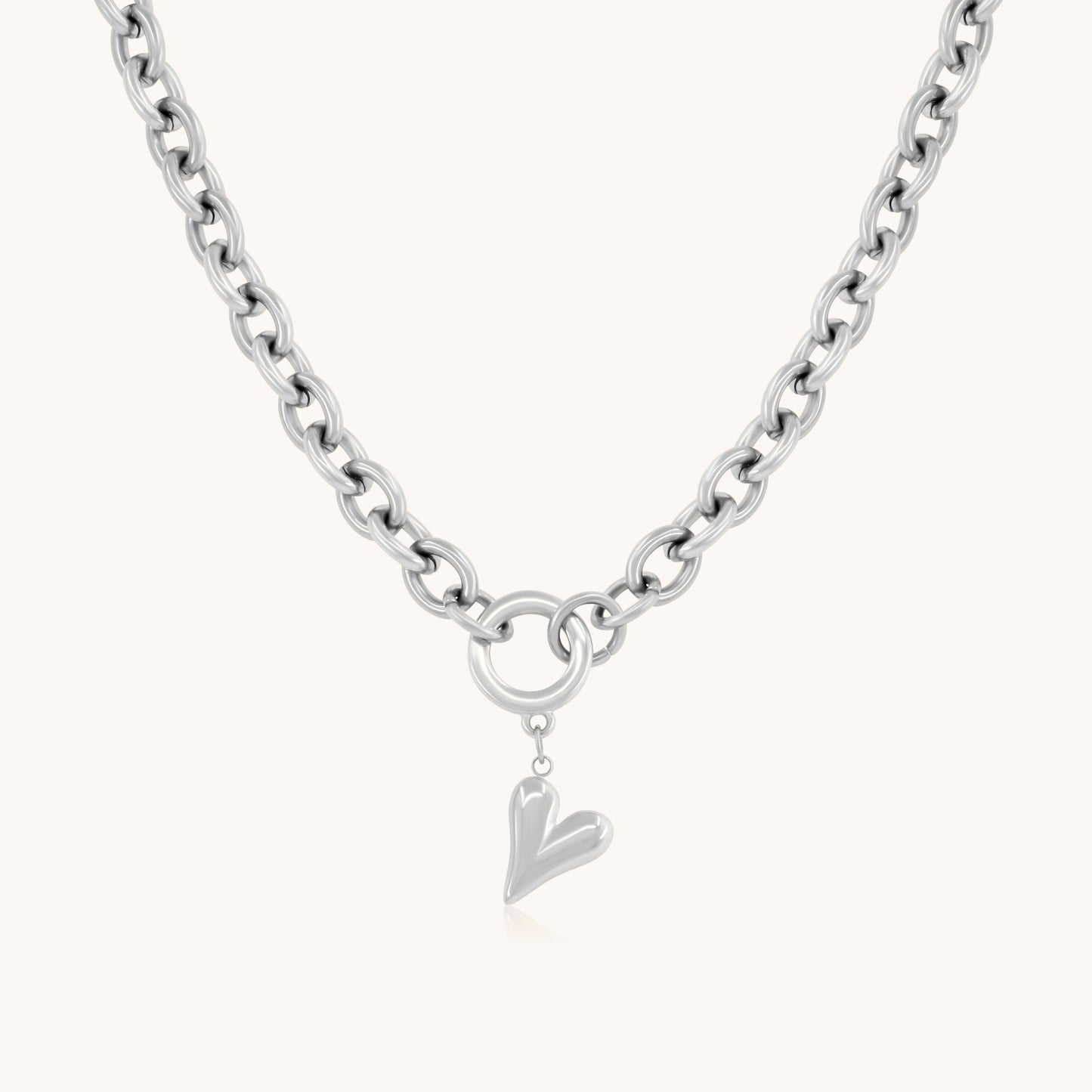 30N1207 - Celine Heart Chunky Necklace, Silver