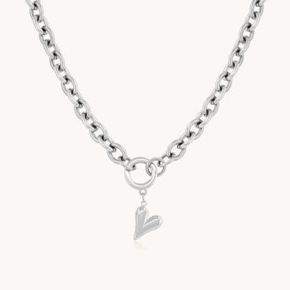 30N1207 - Celine Heart Chunky Necklace, Silver