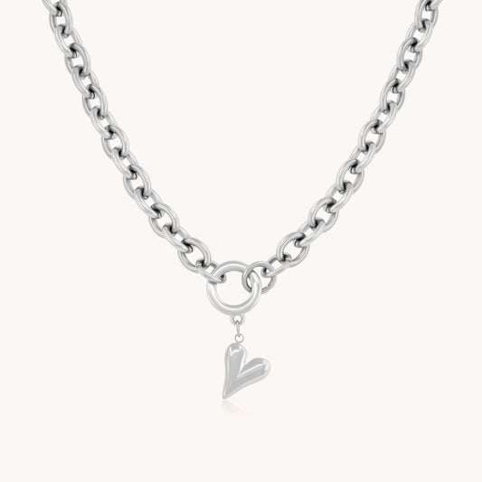 30N1207 - Celine Heart Chunky Necklace, Silver