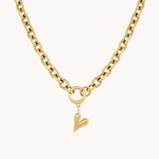 30N1207G - Celine Heart Chunky Necklace, Gold