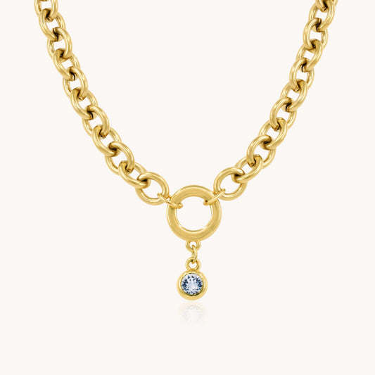30N1228G - Chunky Birthstone Necklace, Gold