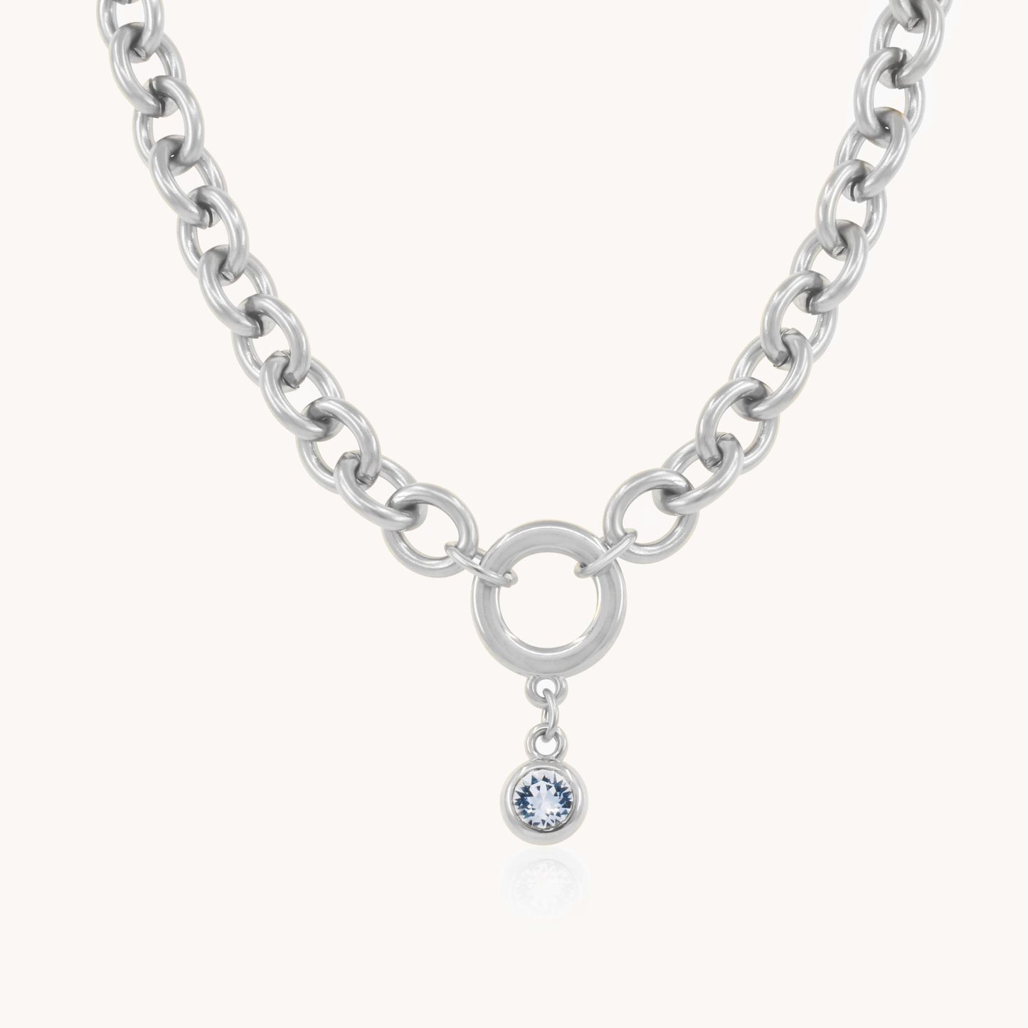 30N1228 - Chunky Birthstone Necklace, Silver