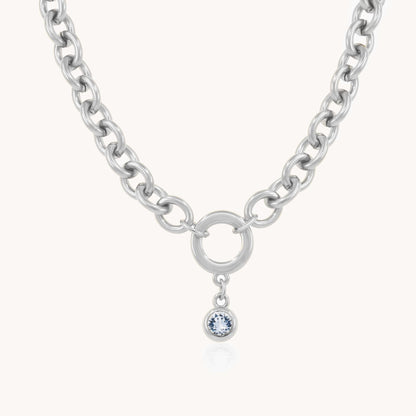 30N1228 - Chunky Birthstone Necklace, Silver
