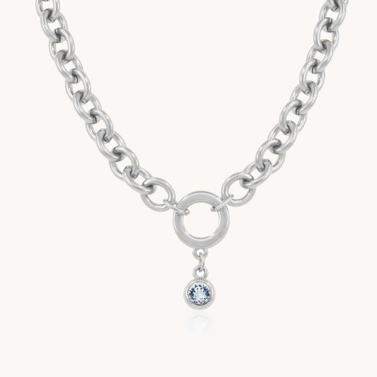 30N1228 - Chunky Birthstone Necklace, Silver