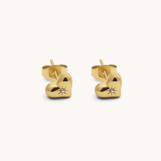 30E3370G - Starburst Heart Stud Earrings, Gold