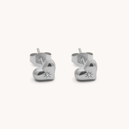 30E3370 - Starburst Heart Stud Earrings, Silver