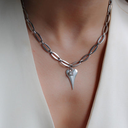 30N1804 - Hourglass Heart & Birthstone Long Link Necklace, Silver
