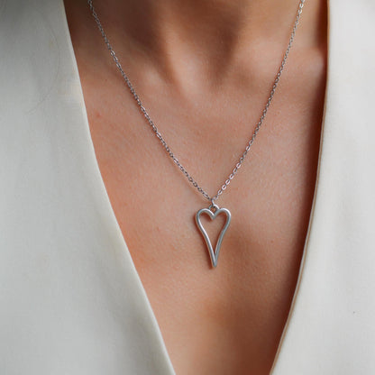 30N1616 - Hourglass Open Heart Fine Necklace, Silver