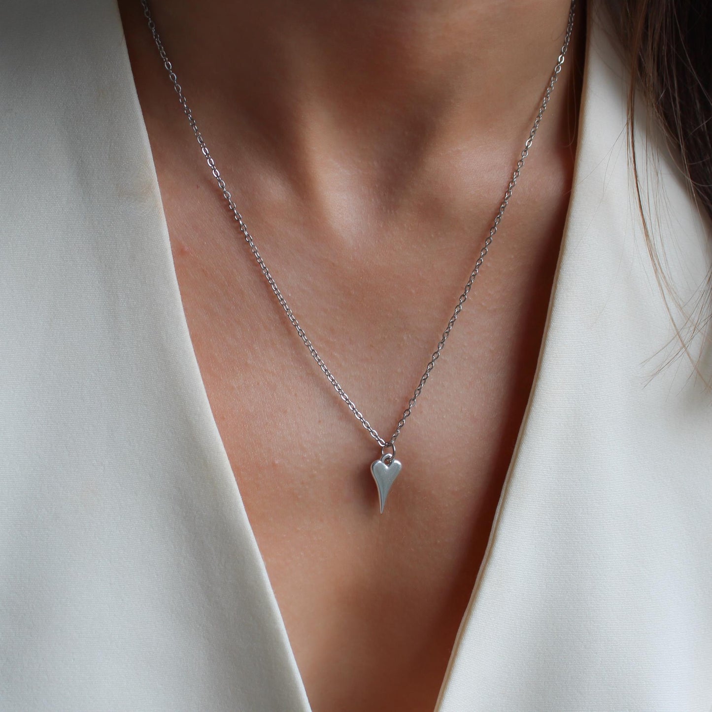 30N1617 - Mini Hourglass Heart Fine Chain Necklace, Silver