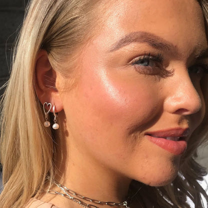 30E3303 - Open Heart & Pearl Stud Earrings, Silver