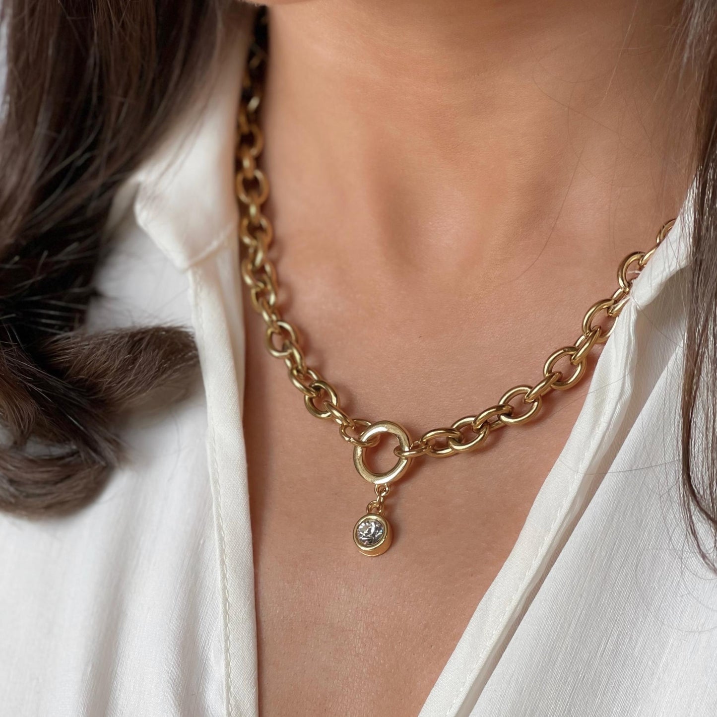 30N1228G - Chunky Birthstone Necklace, Gold