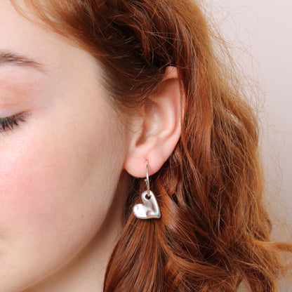 30E3170 - Bevelled Heart Hoop Earrings, Silver