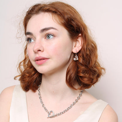 30E3170 - Bevelled Heart Hoop Earrings, Silver