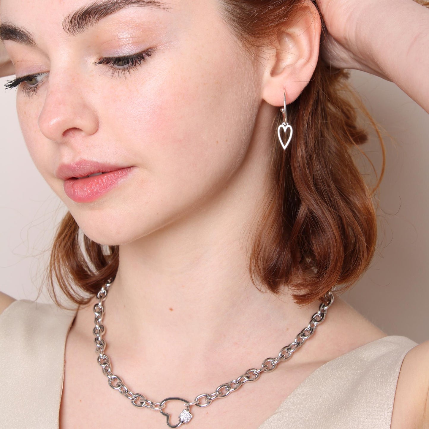 30E3180 - Open Heart Hoop Earrings, Silver