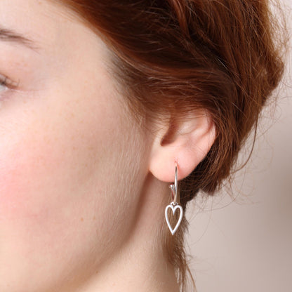 30E3180 - Open Heart Hoop Earrings, Silver