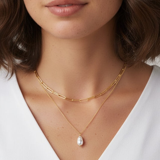 30N1867G - Layered Pearl Necklace, Gold