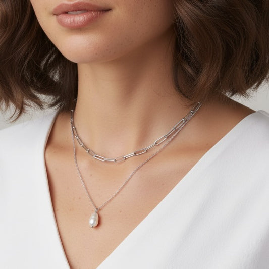 30N1867 - Layered Pearl Necklace, Silver