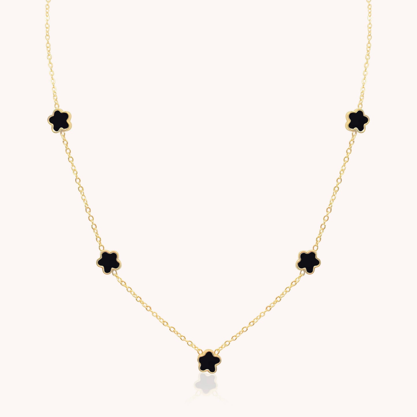 30N1028G - Mini Black Multi Clover Necklace, Gold