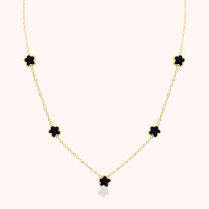 30N1028G - Mini Black Multi Clover Necklace, Gold