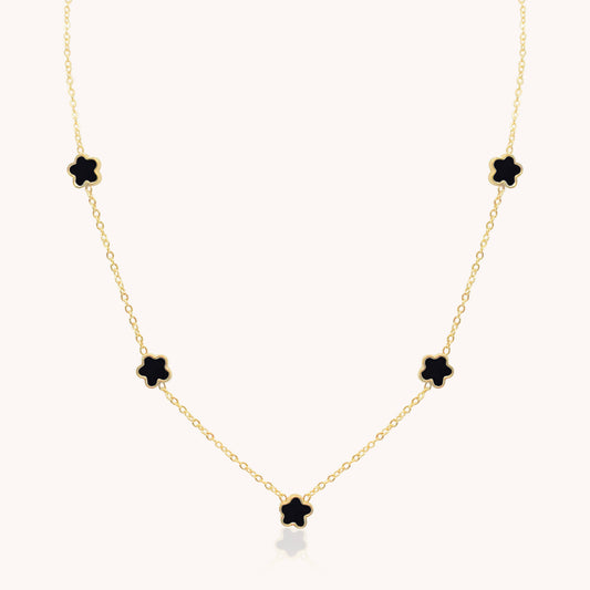 30N1028G - Mini Black Multi Clover Necklace, Gold