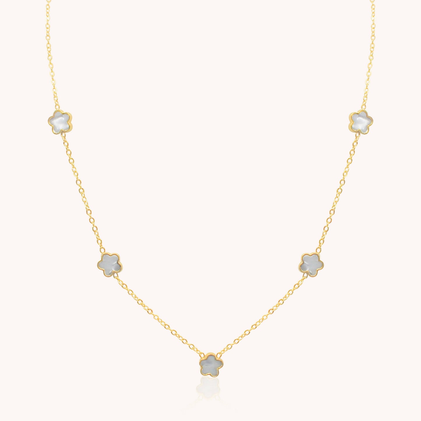 30N1028G - Mini White Multi Clover Necklace, Gold