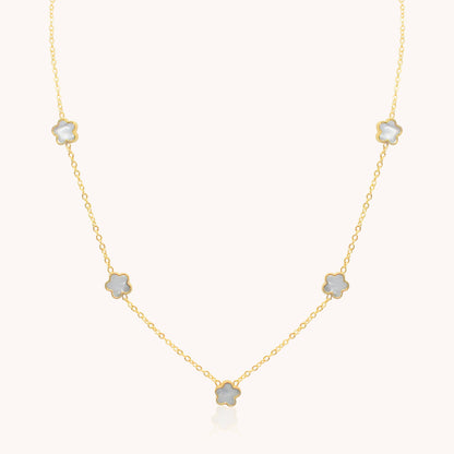 30N1028G - Mini White Multi Clover Necklace, Gold