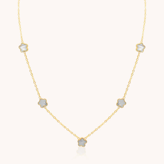 30N1028G - Mini White Multi Clover Necklace, Gold