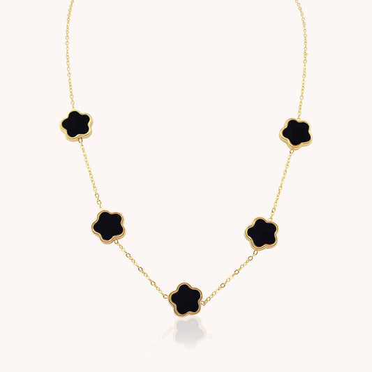 30N1027G - Black Multi Clover Necklace, Gold