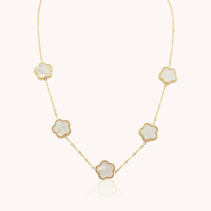 30N1027G - White Multi Clover Nedcklace, Gold