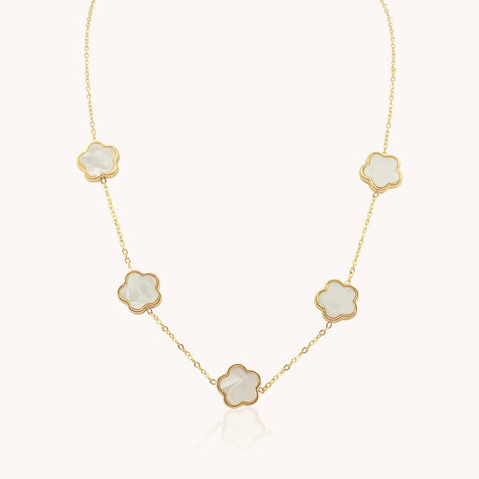 30N1027G - White Multi Clover Nedcklace, Gold