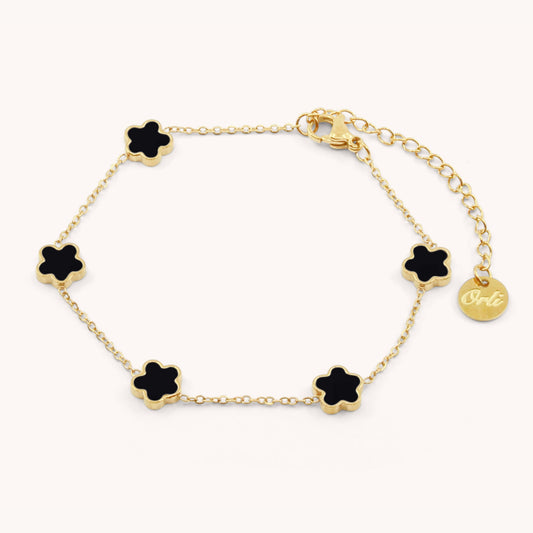 30B2037G - Mini Black Multi Clover Bracelet, Gold