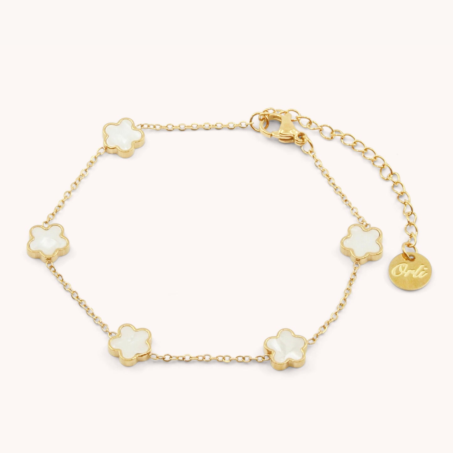 30B2037G - Mini White Multi Clover Bracelet, Gold