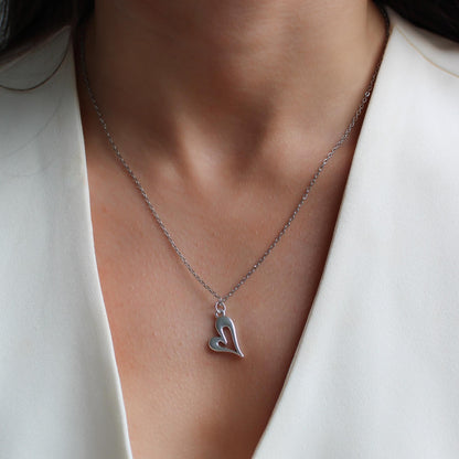 30N1613 - Open Curved Heart Fine Necklace, Silver