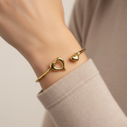 30B9012G - Open & Mini Heart Bangle, Gold