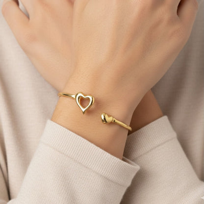 30B9012G - Open & Mini Heart Bangle, Gold