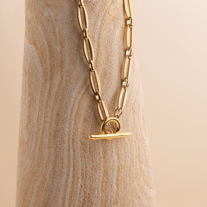 30N1888G - Long Link T-bar Necklace, Gold