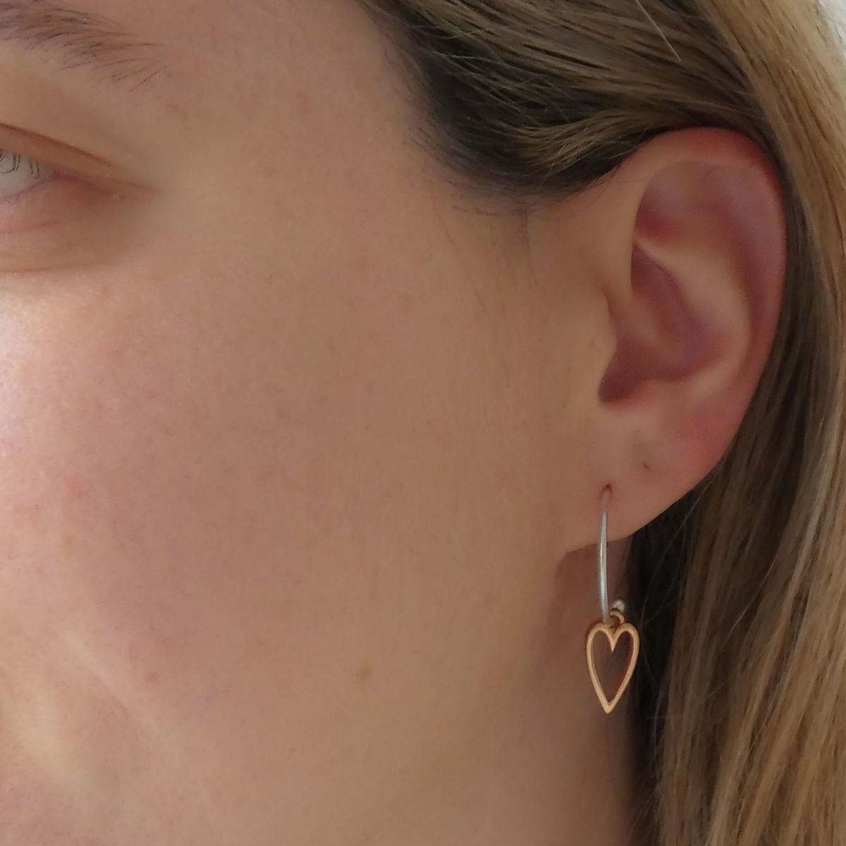 30E3180SR - Open Heart Hoop Earrings, Silver & Rose Gold