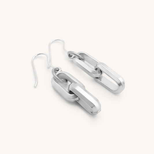30E3066 - Square Link Hook Earrings, Silver