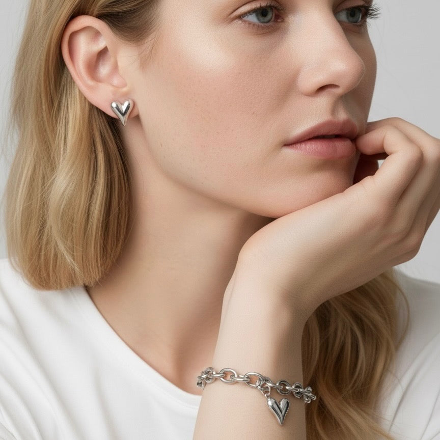 30B2226 - Celine Heart Chunky Bracelet, Silver