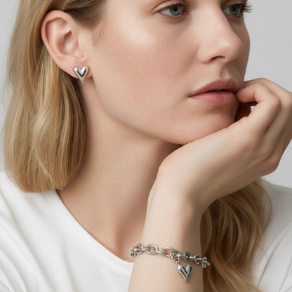 30B2226 - Celine Heart Chunky Bracelet, Silver