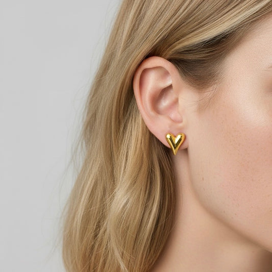 30E3307G - Celine Heart Stud Earrings, Gold