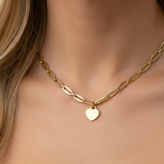 30N1868G - Classic Heart Long Link Necklace in Gold