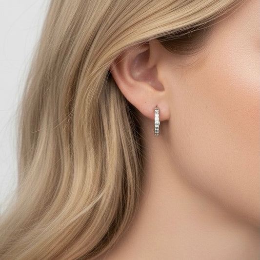 30E3125 - Crystal Pave Huggie Hoops, Silver