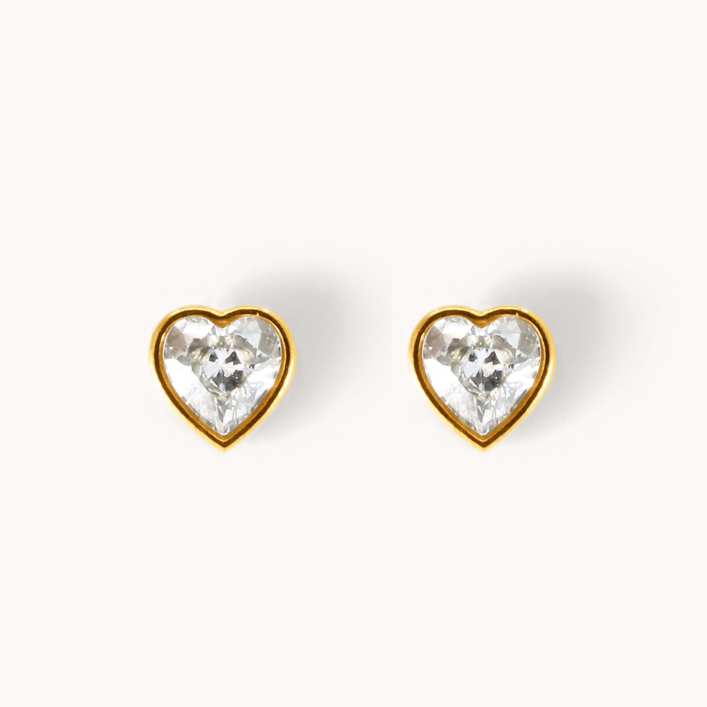 30E3372G - Heart Crystal Stud Earrings, Gold