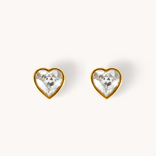 30E3372G - Heart Crystal Stud Earrings, Gold