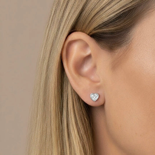 30E3372 - Heart Crystal Stud Earrings, Silver