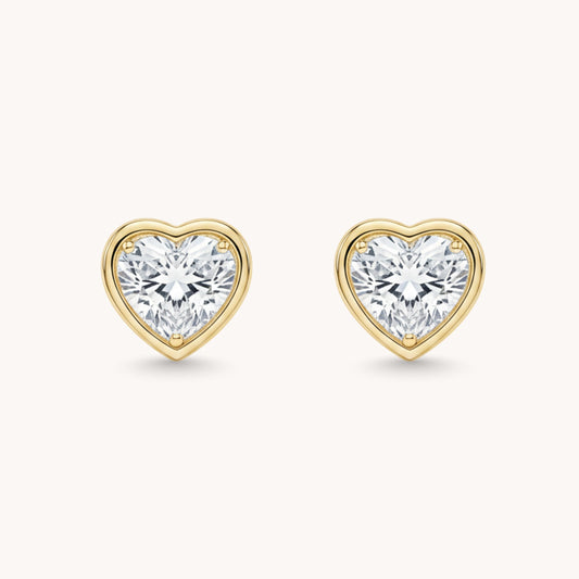 30E3372G - Heart Crystal Stud Earrings, Gold
