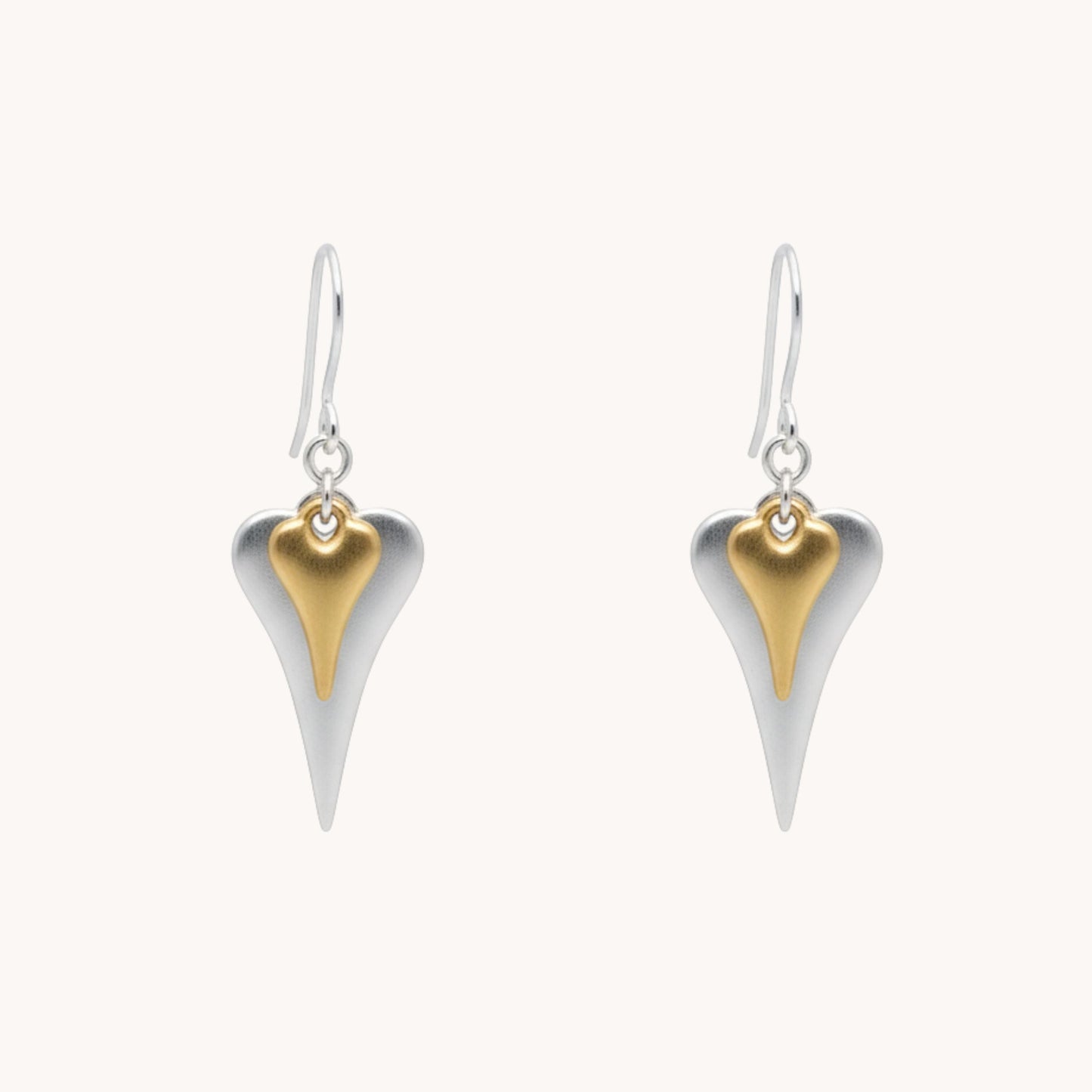 30E3020SG - Hourglass & Mini Heart Hook Earrings in Silver and Gold