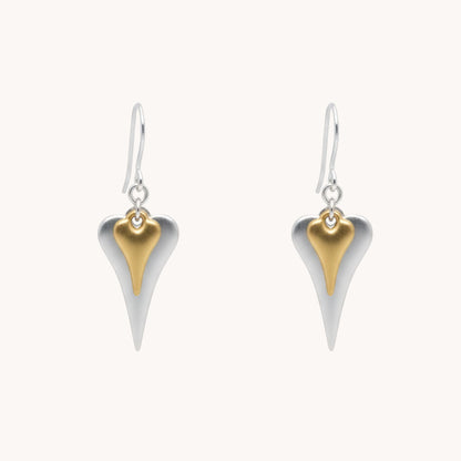 30E3020SG - Hourglass & Mini Heart Hook Earrings in Silver and Gold