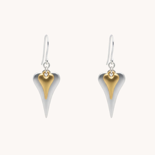 30E3020SG - Hourglass & Mini Heart Hook Earrings in Silver and Gold